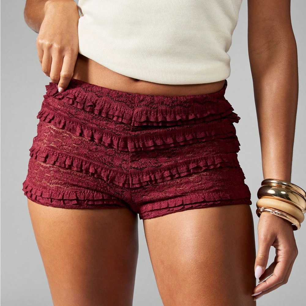 Missguided Maroon Ruffle Shorts